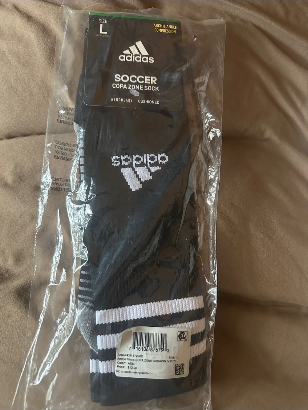 adidas Black & White Soccer Copa Zone Crew Socks size L